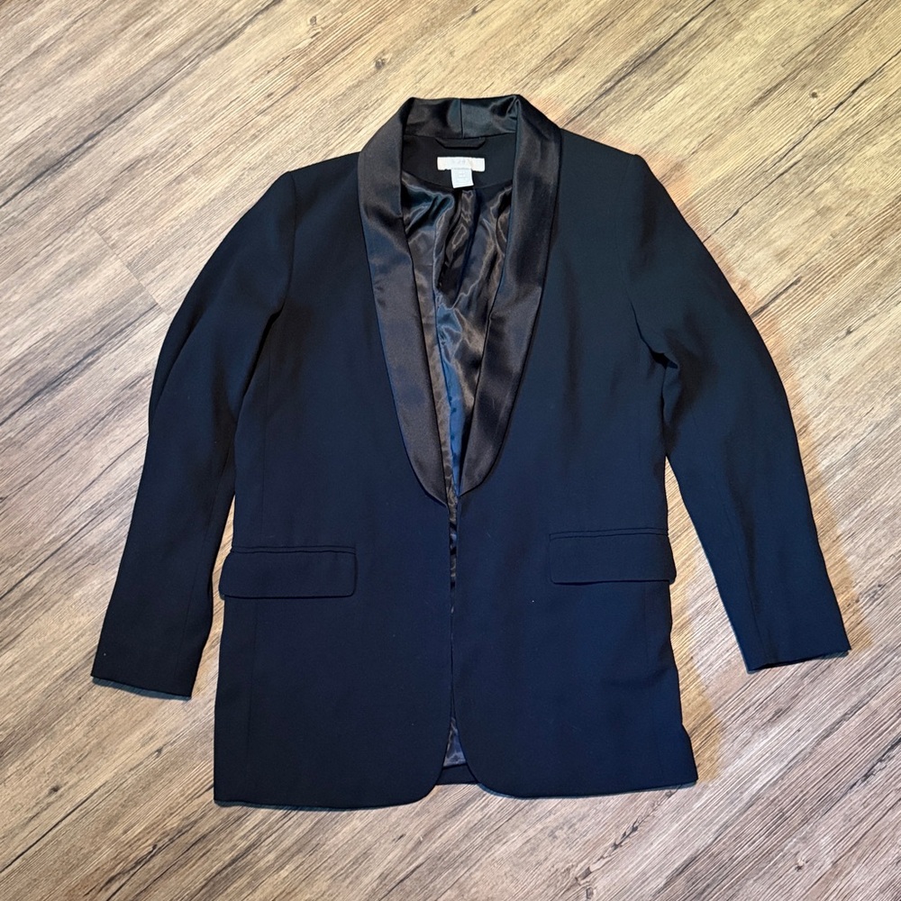 H&M Black Oversized Satin Shawl Lapel Tuxedo Blazer